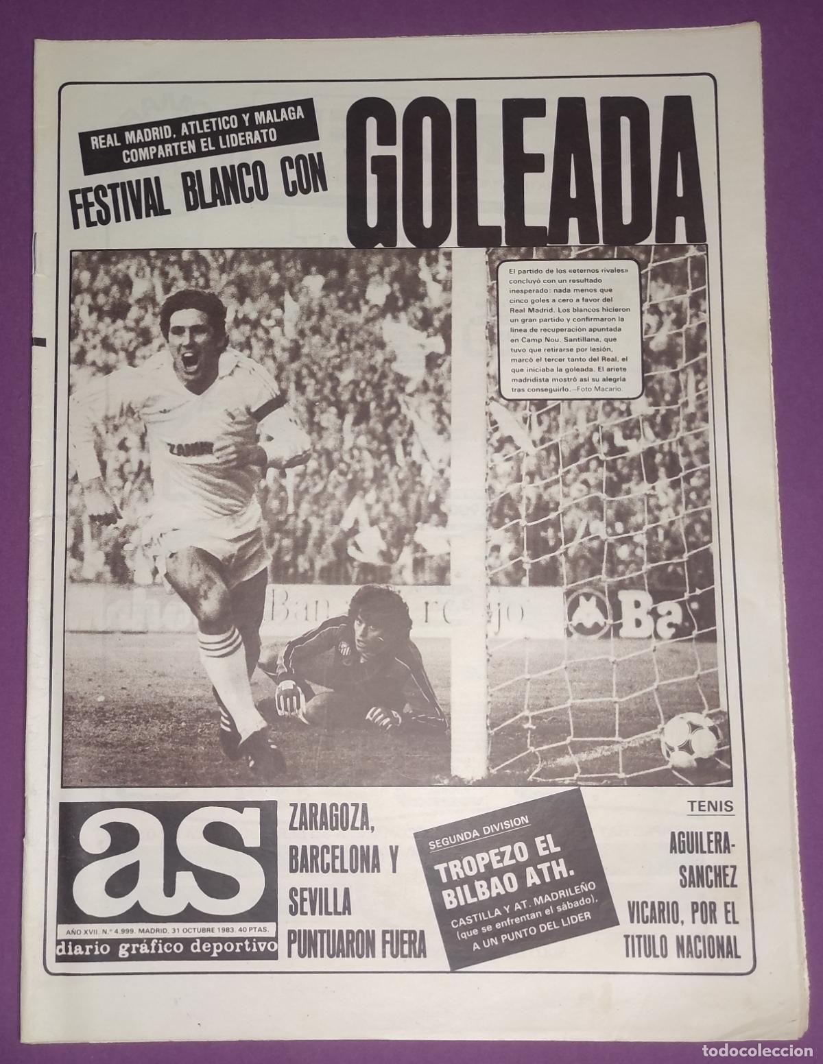 Coleccionismo deportivo: DIARIO AS 1983 LIGA 83 84 REAL MADRID 5-0 ATLETICO SANTILLANA -MURCIA - BASKET