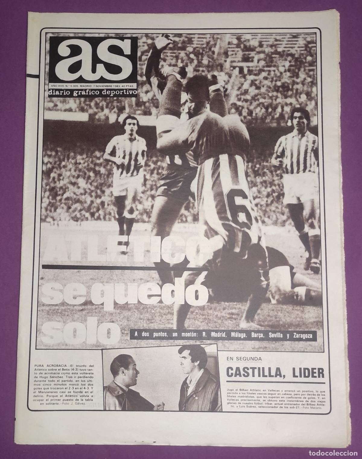 Coleccionismo deportivo: DIARIO AS 1983 LIGA 83 84 ATLETICO DE MADRID LIDER HUGO SANCHEZ - ARGOTE ATHLETIC - ZARAGOZA BASKET