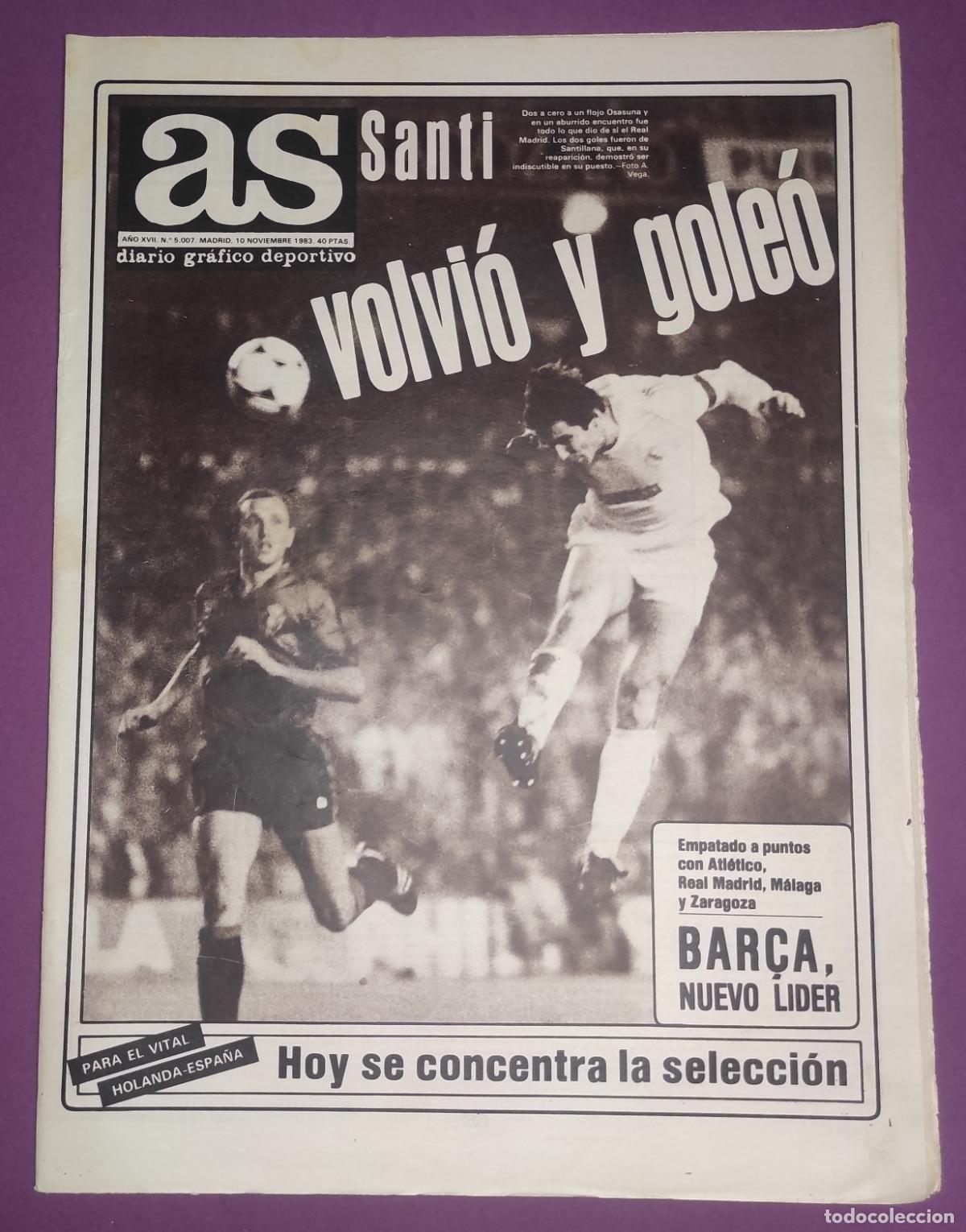 Coleccionismo deportivo: DIARIO AS 1983 LIGA 83 84 SANTILLANA REAL MADRID - MALAGA - QUINI - PREVIO HOLANDA-ESPA&Ntilde;A EURO