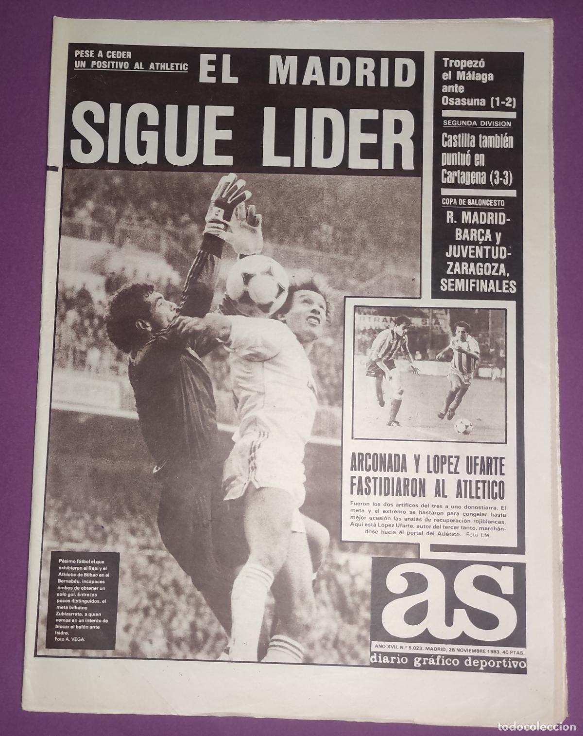 Coleccionismo deportivo: DIARIO AS 1983 LIGA 83 84 REAL SOCIEDAD ARCONADA - BUTRAGUE&Ntilde;O CASTILLA CARTAGENA - ABASCAL ATLETISMO