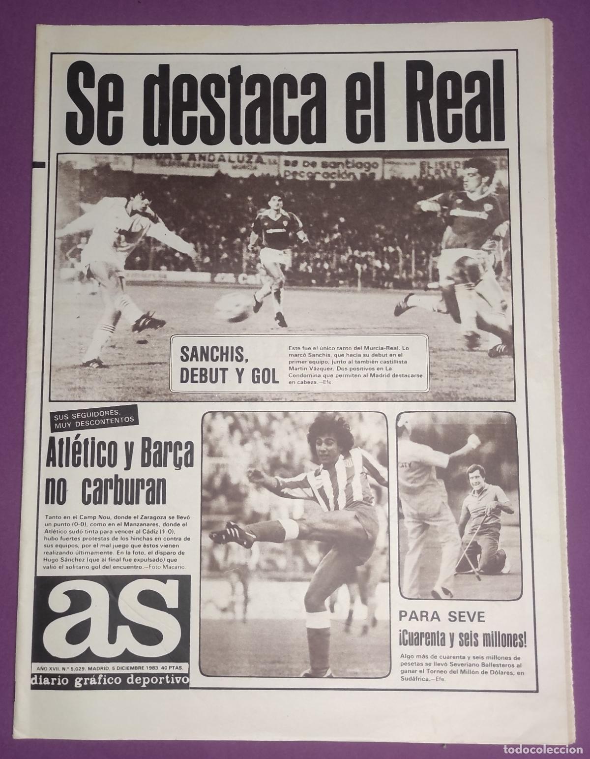 Coleccionismo deportivo: DIARIO AS 1983 LIGA 83 84 DEBUT SANCHIS MARTIN VAZQUEZ REAL MADRID - SPORTING GIJON - ALGECIRAS