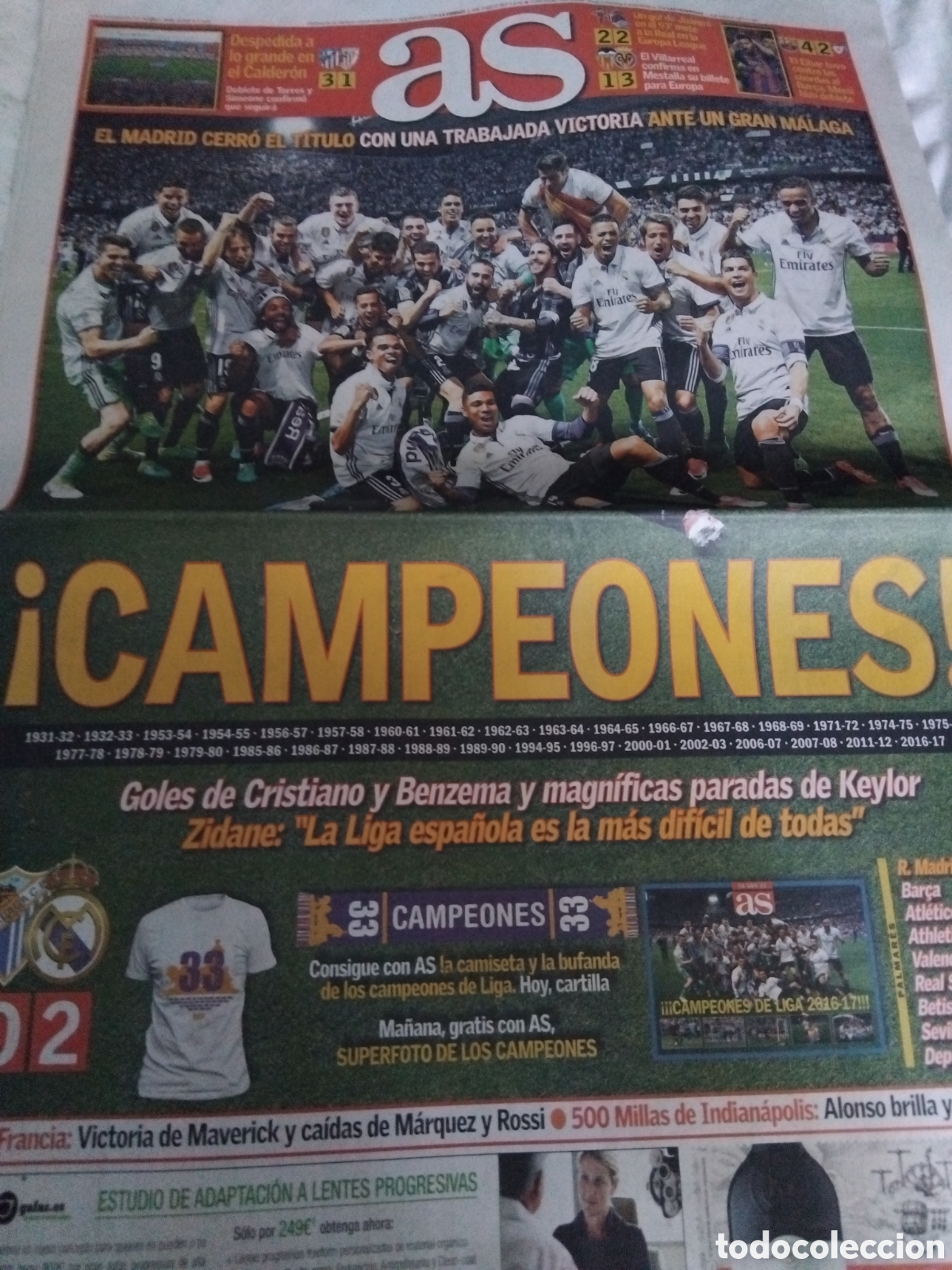 Coleccionismo deportivo: Periodico R.Madrid liga 33