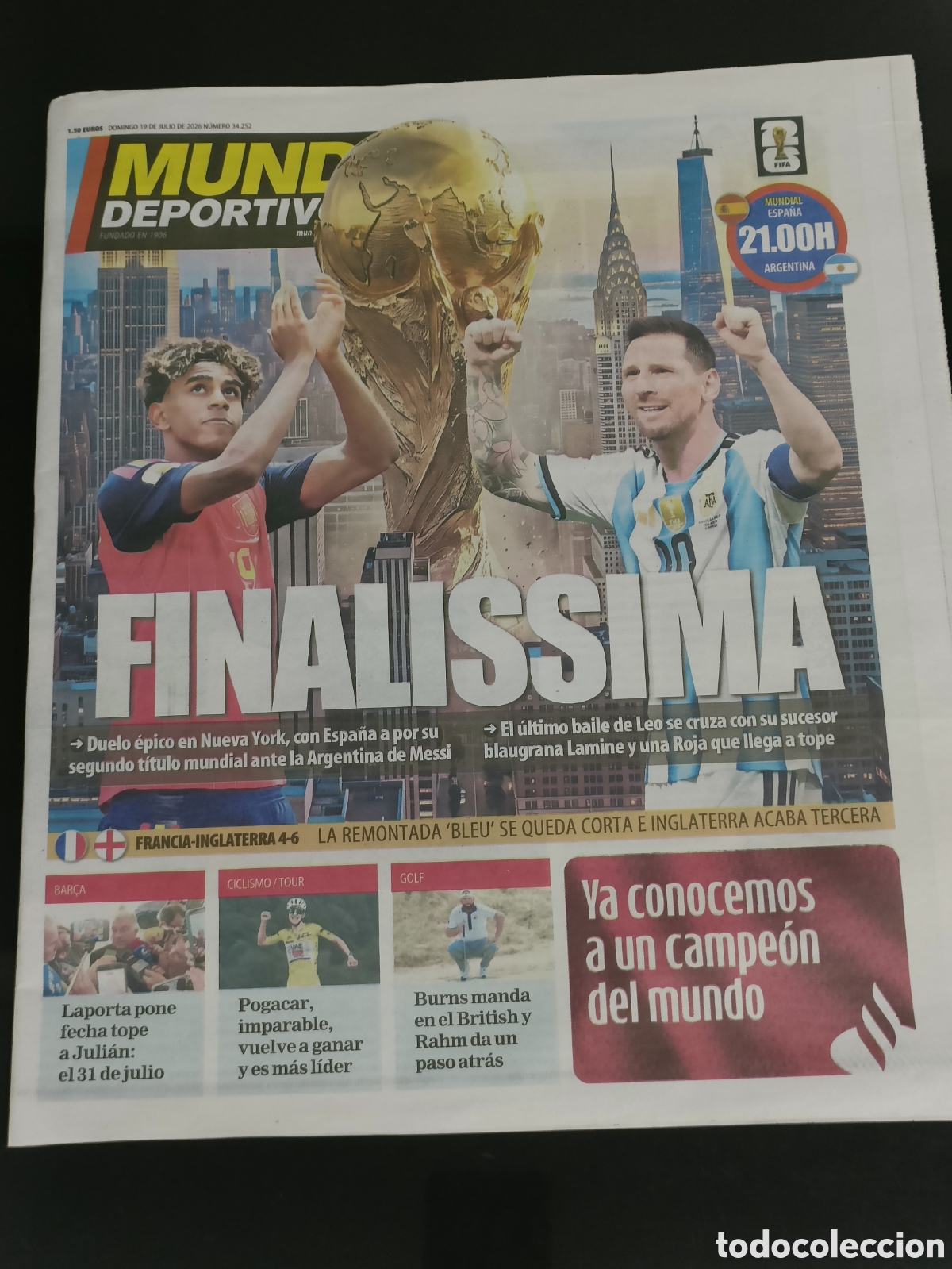 Coleccionismo deportivo: Peri&oacute;dico hist&oacute;rico Mundo deportivo Messi Lamine Yamal 19 Julio 2026