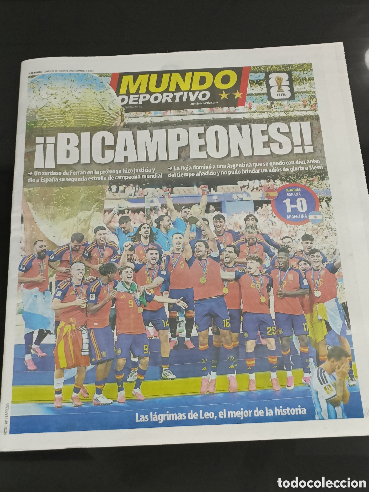 Sports collectibles: Peri&oacute;dico hist&oacute;rico Mundo deportivo Espa&ntilde;a campeona del mundo 20 Julio 2026