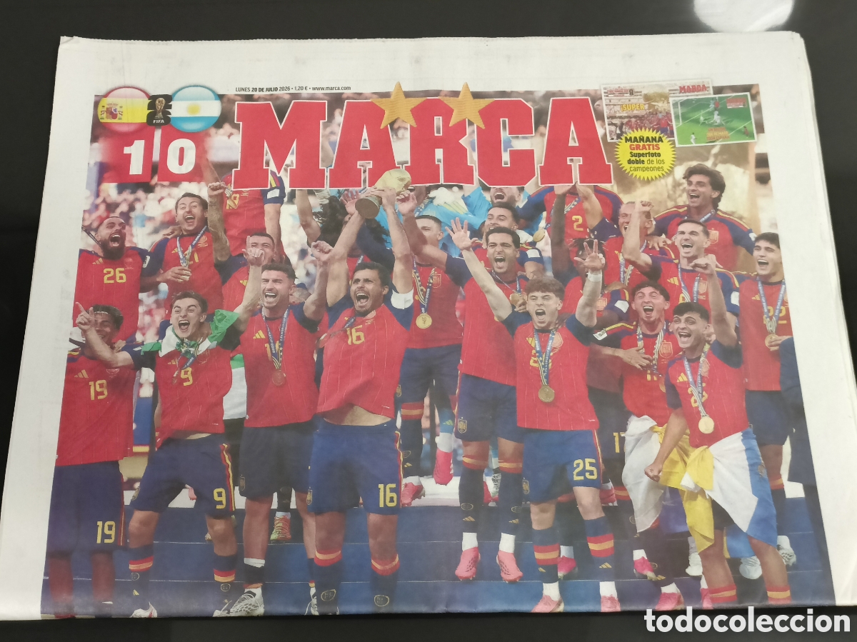 Coleccionismo deportivo: Peri&oacute;dico hist&oacute;rico Marca Espa&ntilde;a campeona del mundo 20 Julio 2026