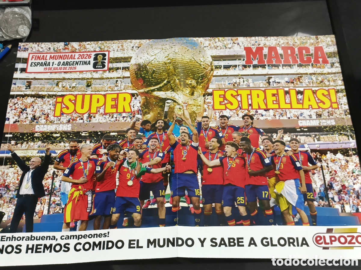Coleccionismo deportivo: Peri&oacute;dico + P&oacute;ster MARCA Espa&ntilde;a campeona del mundo 21 Julio 2026
