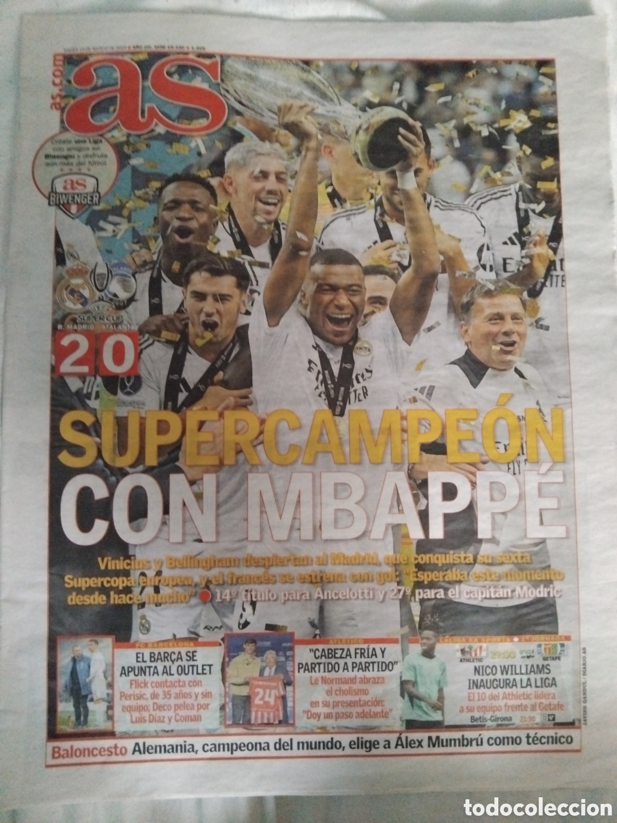Coleccionismo deportivo: Periodico R.Madrid campe&oacute;n 6a sup. Europa 2024