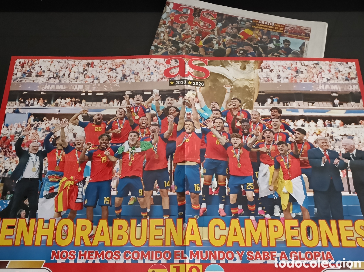 Coleccionismo deportivo: Peri&oacute;dico AS + p&oacute;ster Espa&ntilde;a campeona del mundo 2026 Julio