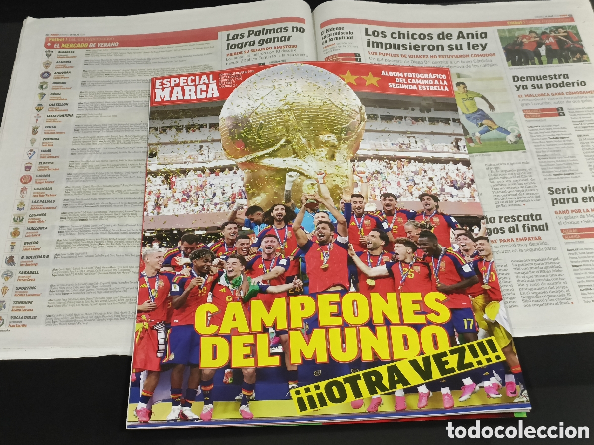 Coleccionismo deportivo: Peri&oacute;dico hist&oacute;rico Marca Espa&ntilde;a campeona del mundo Edici&oacute;n especial 26 Julio
