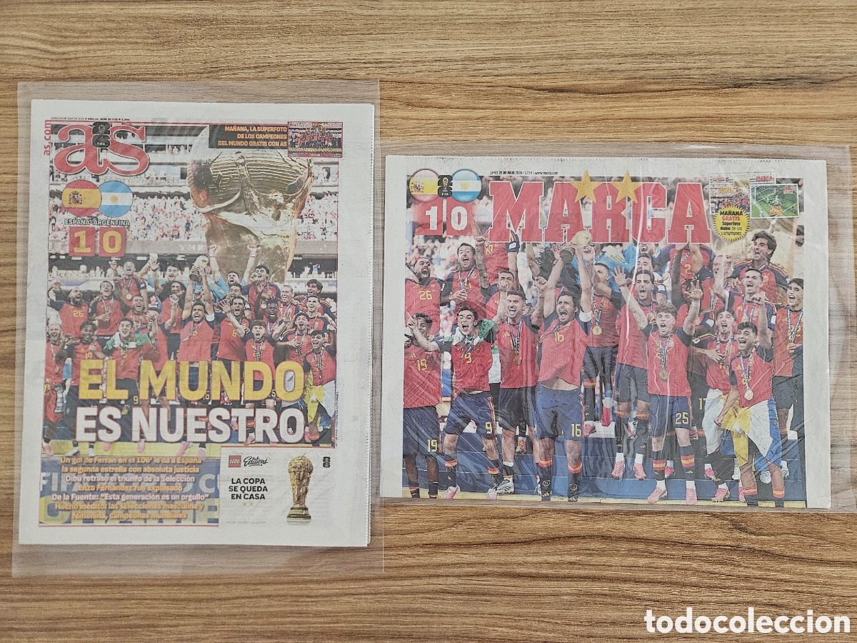 Coleccionismo deportivo: Peri&oacute;dico Marca y As Espa&ntilde;a Campeona Mundial 2026