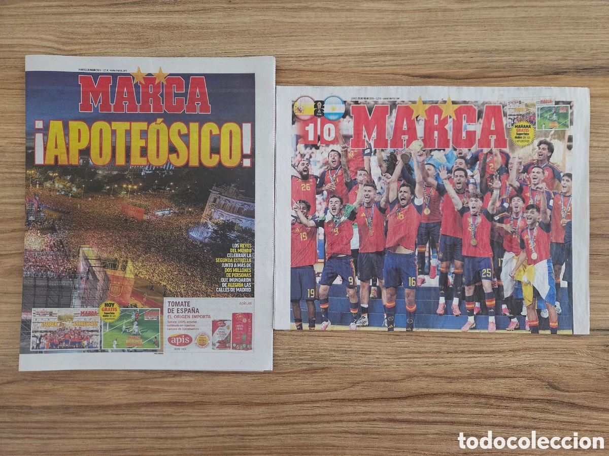 Coleccionismo deportivo: 2 Peri&oacute;dicos Marca Espa&ntilde;a Campeona Mundial 2026