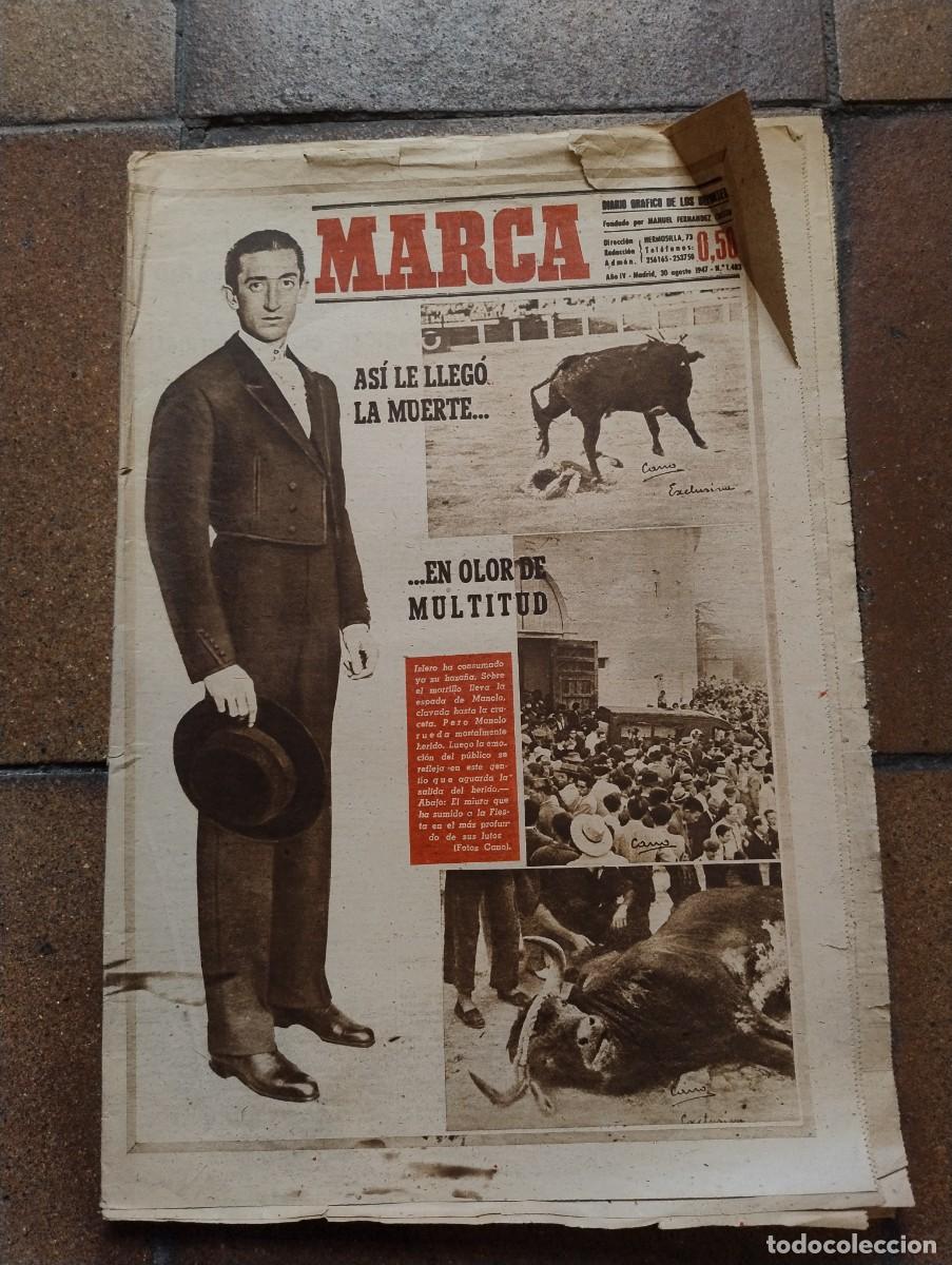 Coleccionismo deportivo: Diario MARCA monogr&aacute;fico de la muerte de MANOLETE. 30/8/1947