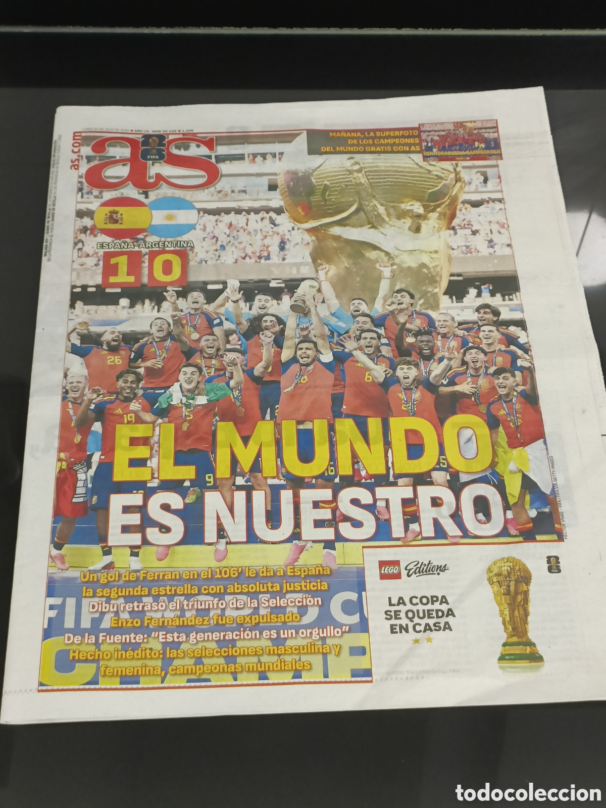 Coleccionismo deportivo: Peri&oacute;dico hist&oacute;rico AS Espa&ntilde;a Campeona del mundo 2026