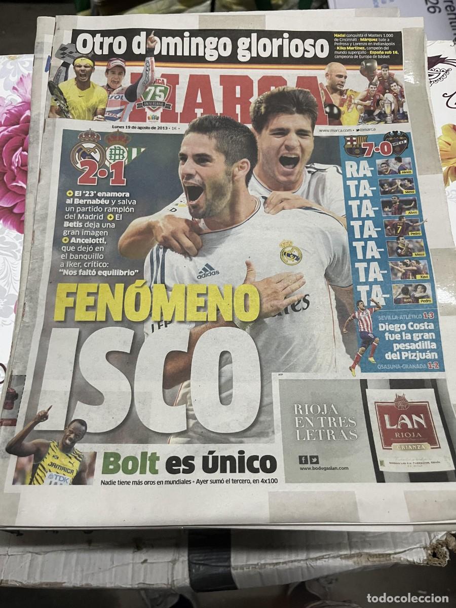 Coleccionismo deportivo: MARCA (19-8-2013) JORNADA LIGA REAL MADRID 2-1 BETIS BARCELONA 7-0 LEVANTE ISCO USAIN BOLT