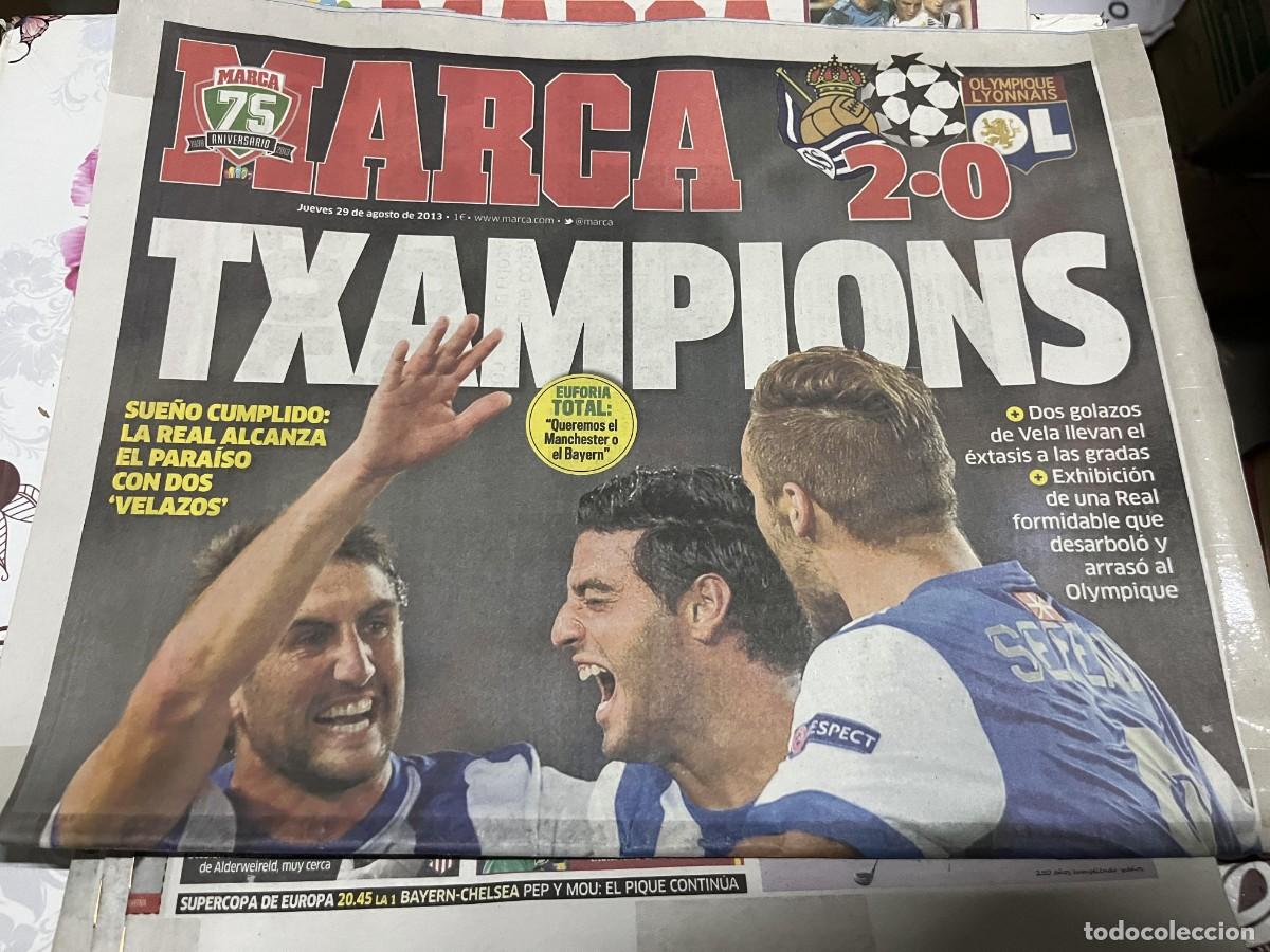 Coleccionismo deportivo: MARCA (29-8-2013) CAMPEON FINAL SUPERCOPA BARCELONA 0-0 ATLETICO MADRID REAL SOCIEDAD 2-0 LYON