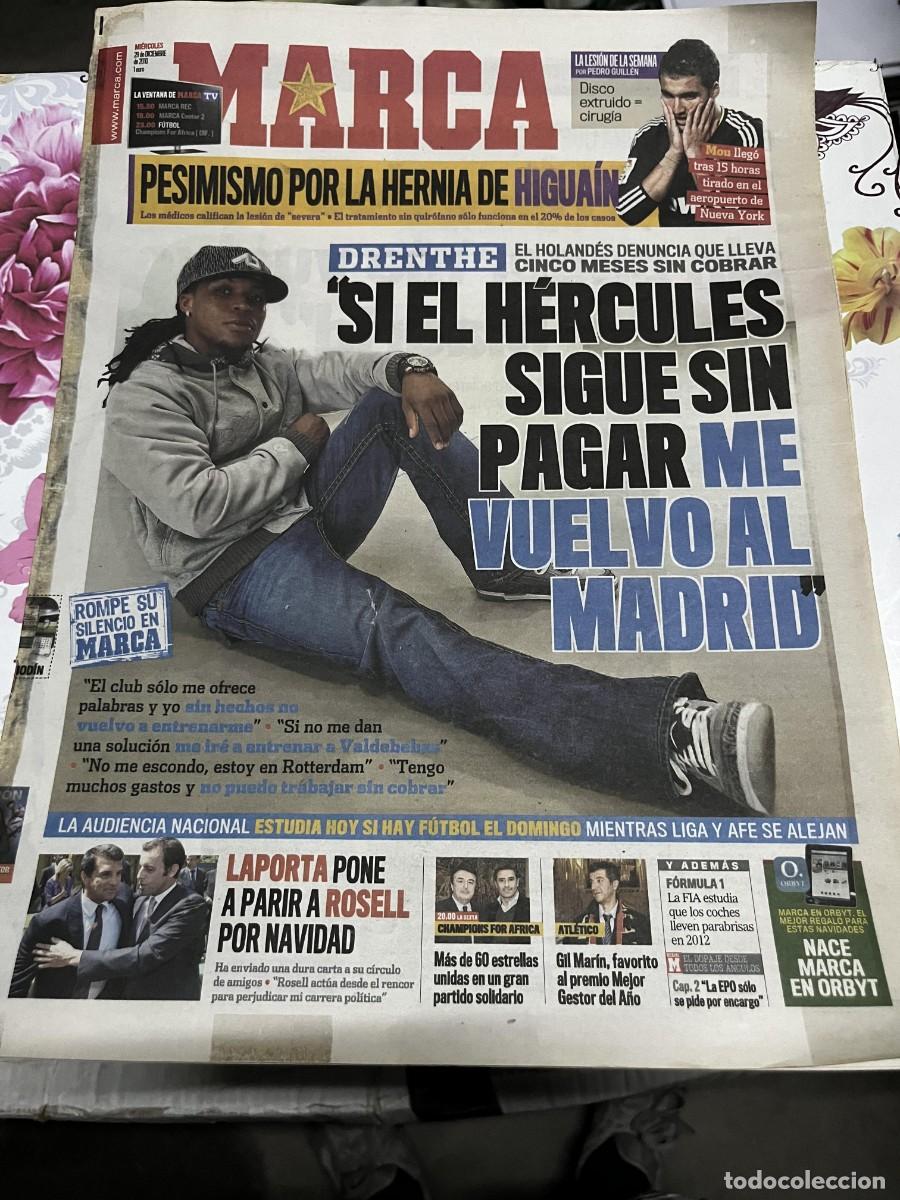 Coleccionismo deportivo: MARCA (29-12-2010) DRENTHE HERCULES REAL MADRID LESION HIGUAIN LAPORTA ROSELL
