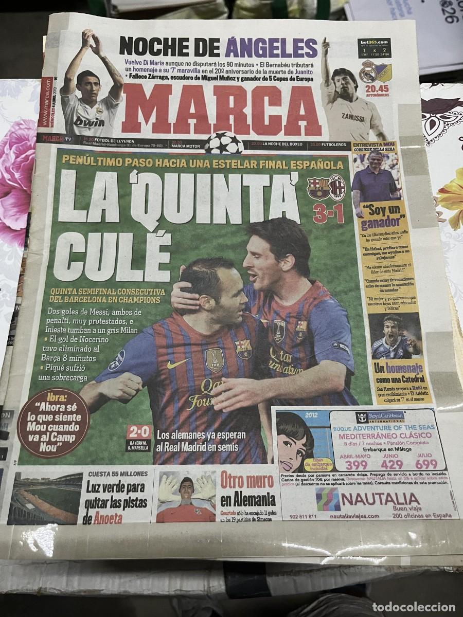 Coleccionismo deportivo: MARCA (4-4-2012) DI MARIA JUANITO HOY REAL MADRID APOEL BARCELONA 3-1 MILAN ENTREVISTA MOURINHO
