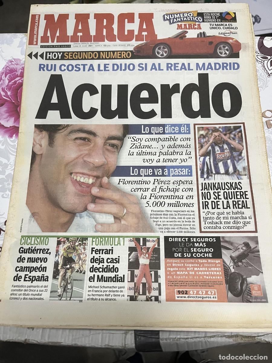 Coleccionismo deportivo: MARCA (2-7-2001) RUI COSTA POSIBLE FICHAJE REAL MADRID JANKAUSKAS FORMULA 1 FERRARI
