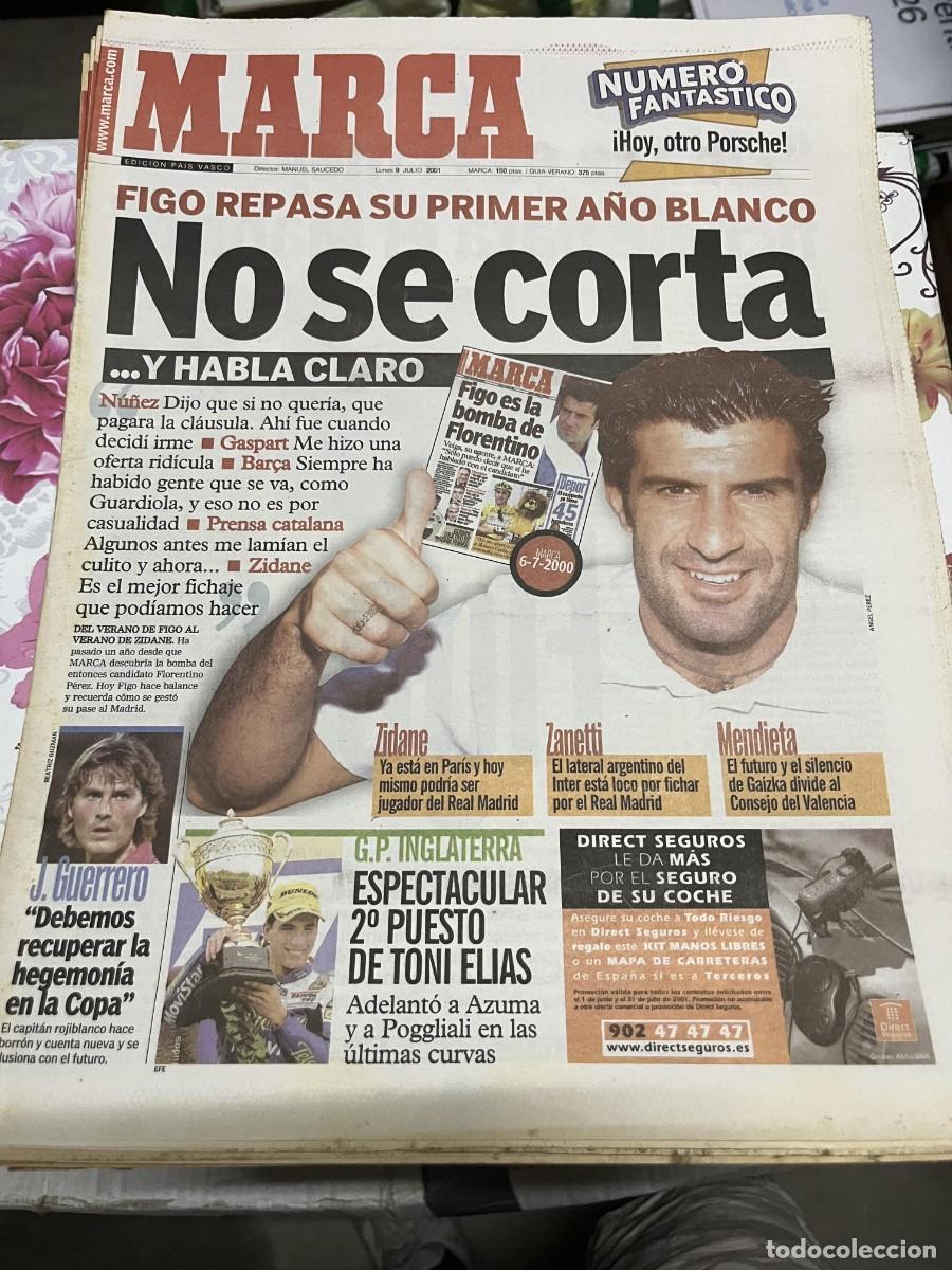 Coleccionismo deportivo: MARCA (9-7-2001) LUIS FIGO REAL MADRID JULEN GUERRERO GP INGLATERRA TONI ELIAS ZIDANE