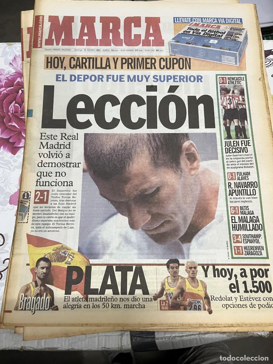 Coleccionismo deportivo: MARCA (12-8-2001) TERESA HERRERA DEPORTIVO CORU&Ntilde;A 2-1 REAL MADRID ZIDANE NEWCASTLE 0-1 ATHLETIC