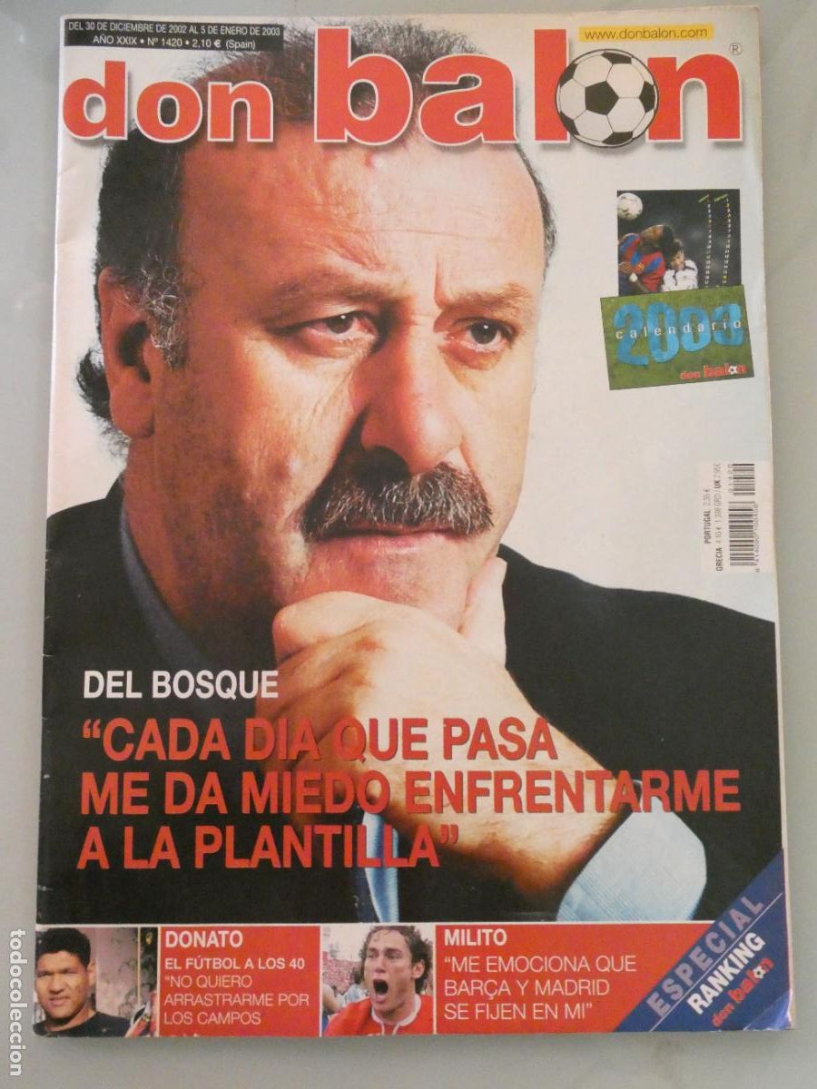 Coleccionismo deportivo: REVISTA DB DON BAL&Oacute;N DICIEMBRE 2002 N&ordm; 1420 DEL BOSQUE DONATO MILITO. 160GR