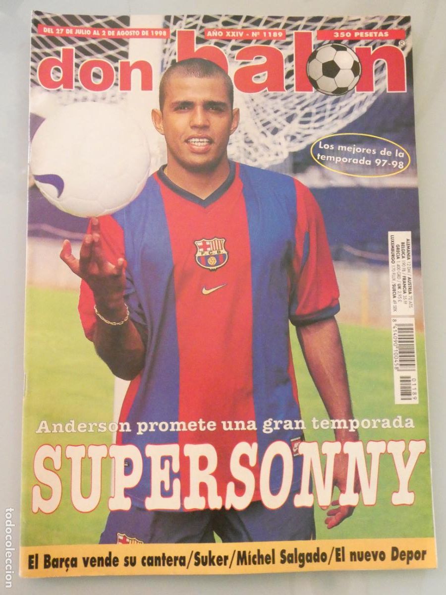 Coleccionismo deportivo: REVISTA DB DON BAL&Oacute;N JULIO 1998 N&ordm; 1189 SONNY ANDERSON FC BARCELONA. 160GR