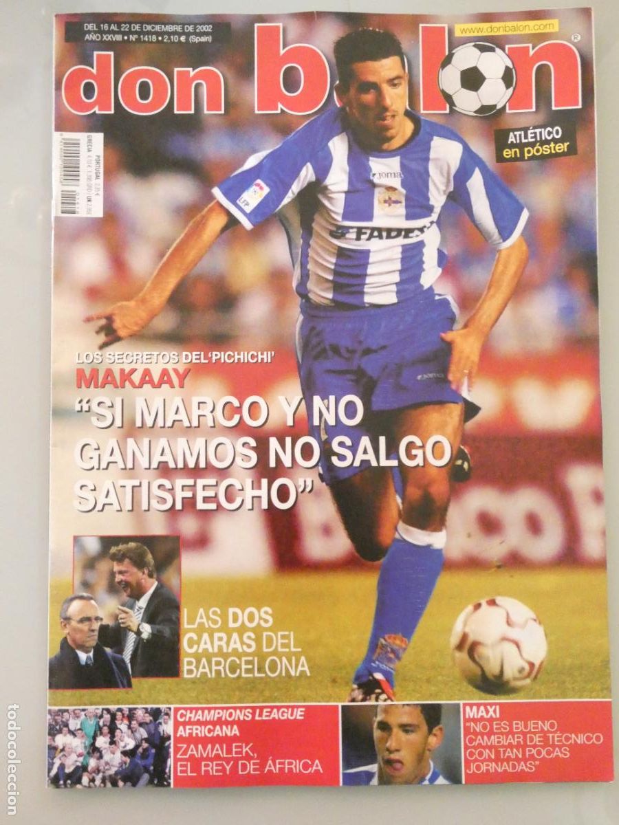 Coleccionismo deportivo: REVISTA DB DON BAL&Oacute;N DICIEMBRE 2002 N&ordm; 1418 MAKAAY DEPORTIVO CORU&Ntilde;A. ATL&Eacute;TICO MADRID POSTER. 160GR