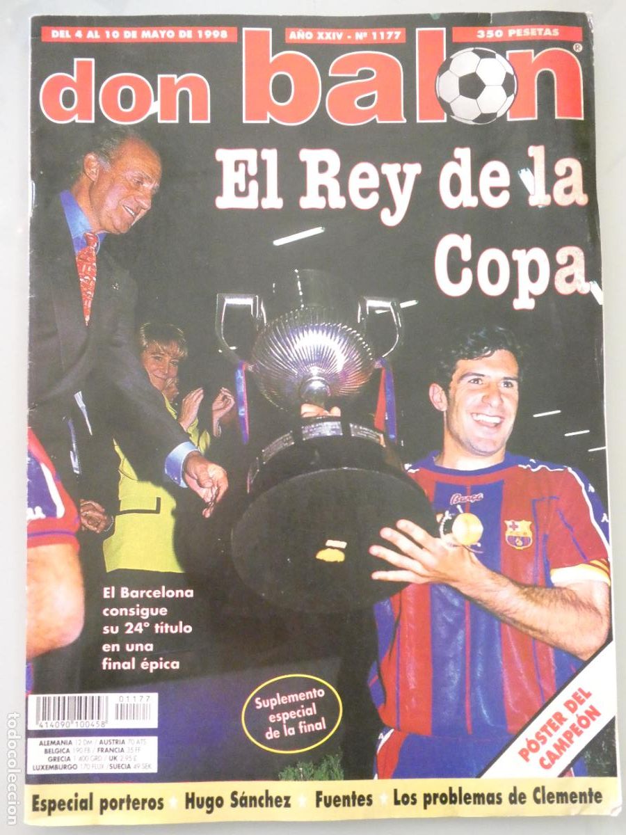 Coleccionismo deportivo: REVISTA DB DON BAL&Oacute;N MAYO 1998 N&ordm; 1177 FC BARCELONA CAMPE&Oacute;N COPA DEL REY FIGO POSTER. 160GR