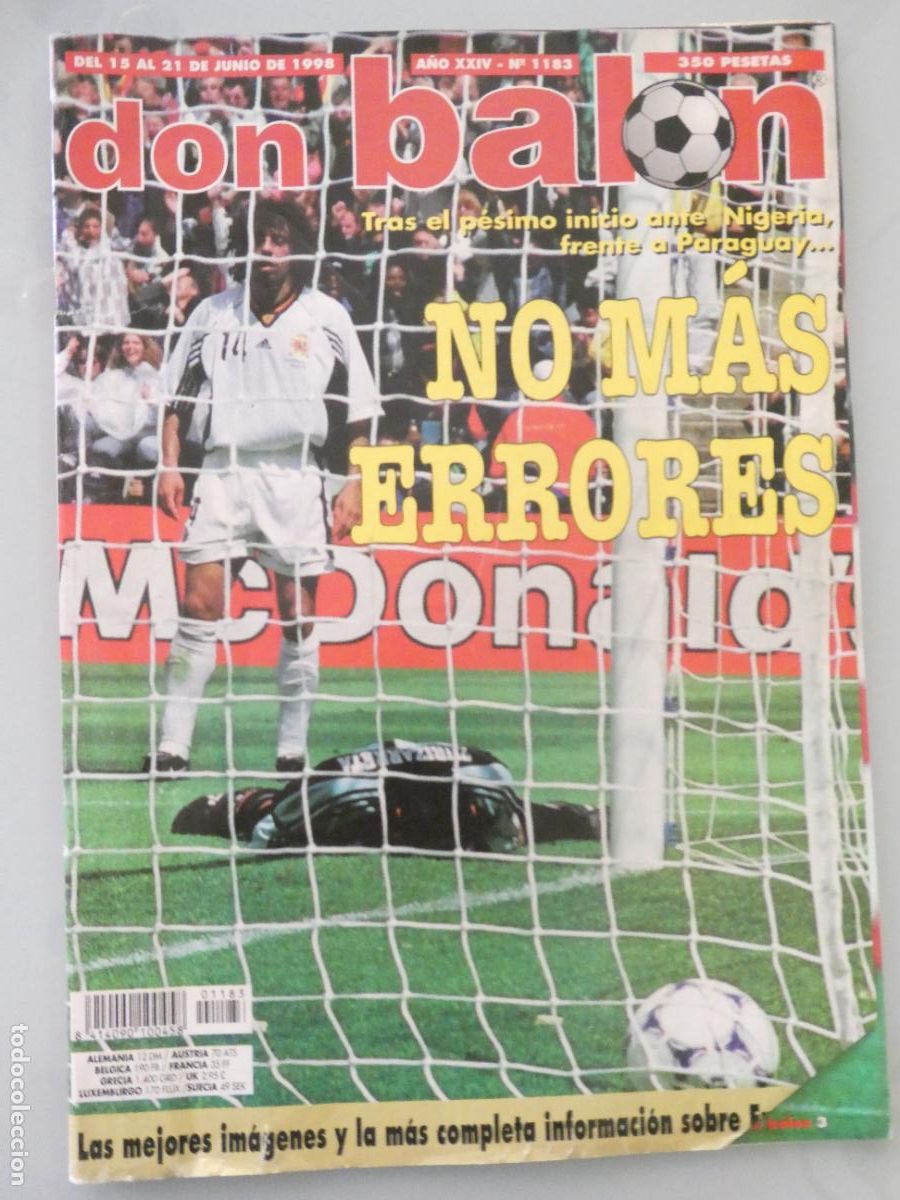 Coleccionismo deportivo: REVISTA DB DON BAL&Oacute;N JUNIO 1998 N&ordm; 1183 MUNDIAL COPA MUNDO F&Uacute;TBOL FRANCIA 98 NIGERIA. 160GR