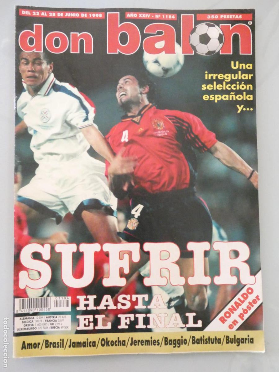 Coleccionismo deportivo: REVISTA DB DON BAL&Oacute;N JUNIO 1998 N 1184 MUNDIAL COPA MUNDO F&Uacute;TBOL FRANCIA 1998 PARAGUAY RONALDO 160GR