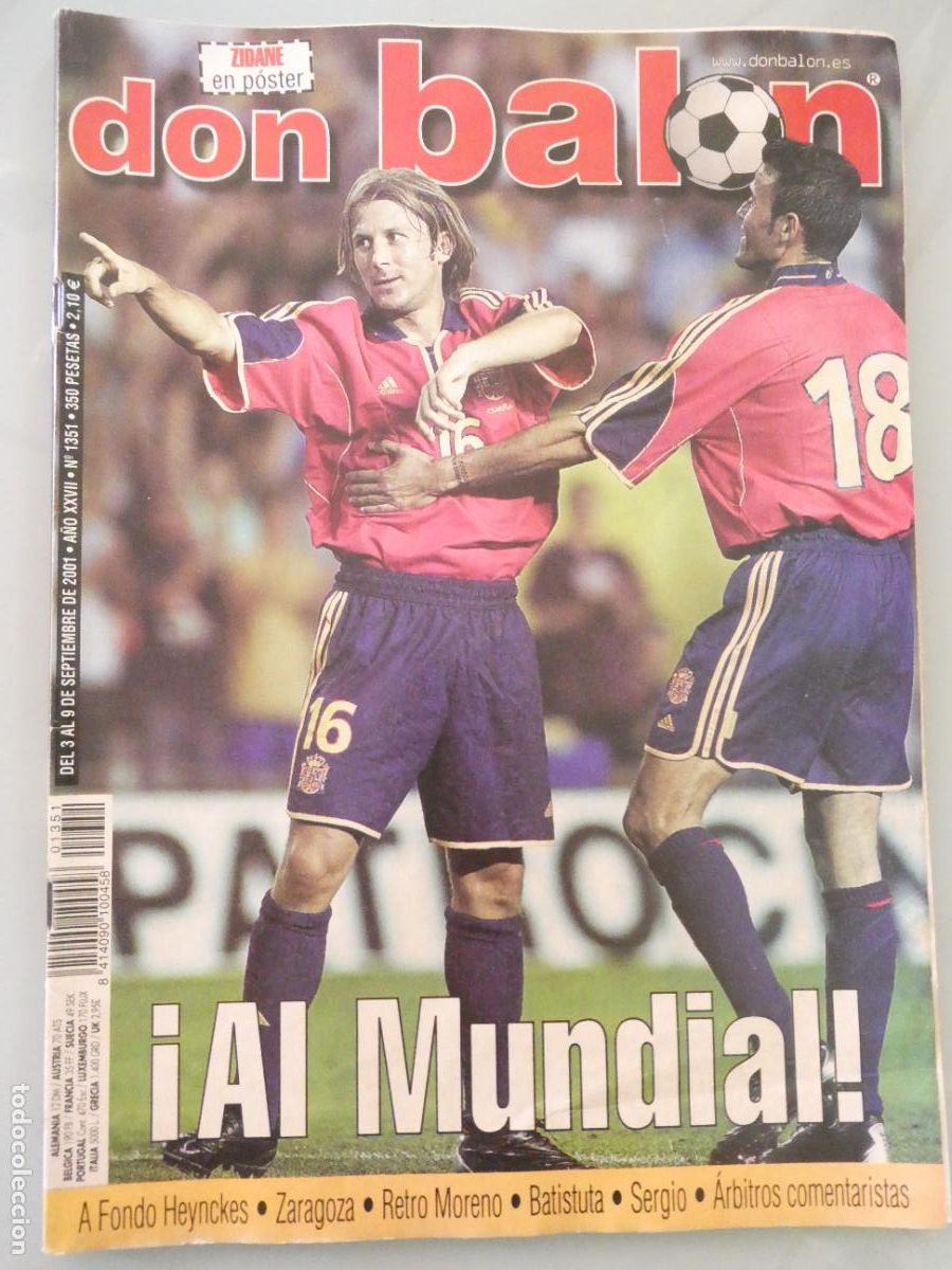 Coleccionismo deportivo: REVISTA DB DON BAL&Oacute;N SEPTIEMBRE 2001 N&ordm; 1351 AL MUNDIAL F&Uacute;TBOL 2002 MENDIETA POSTER ZIDANE 160GR