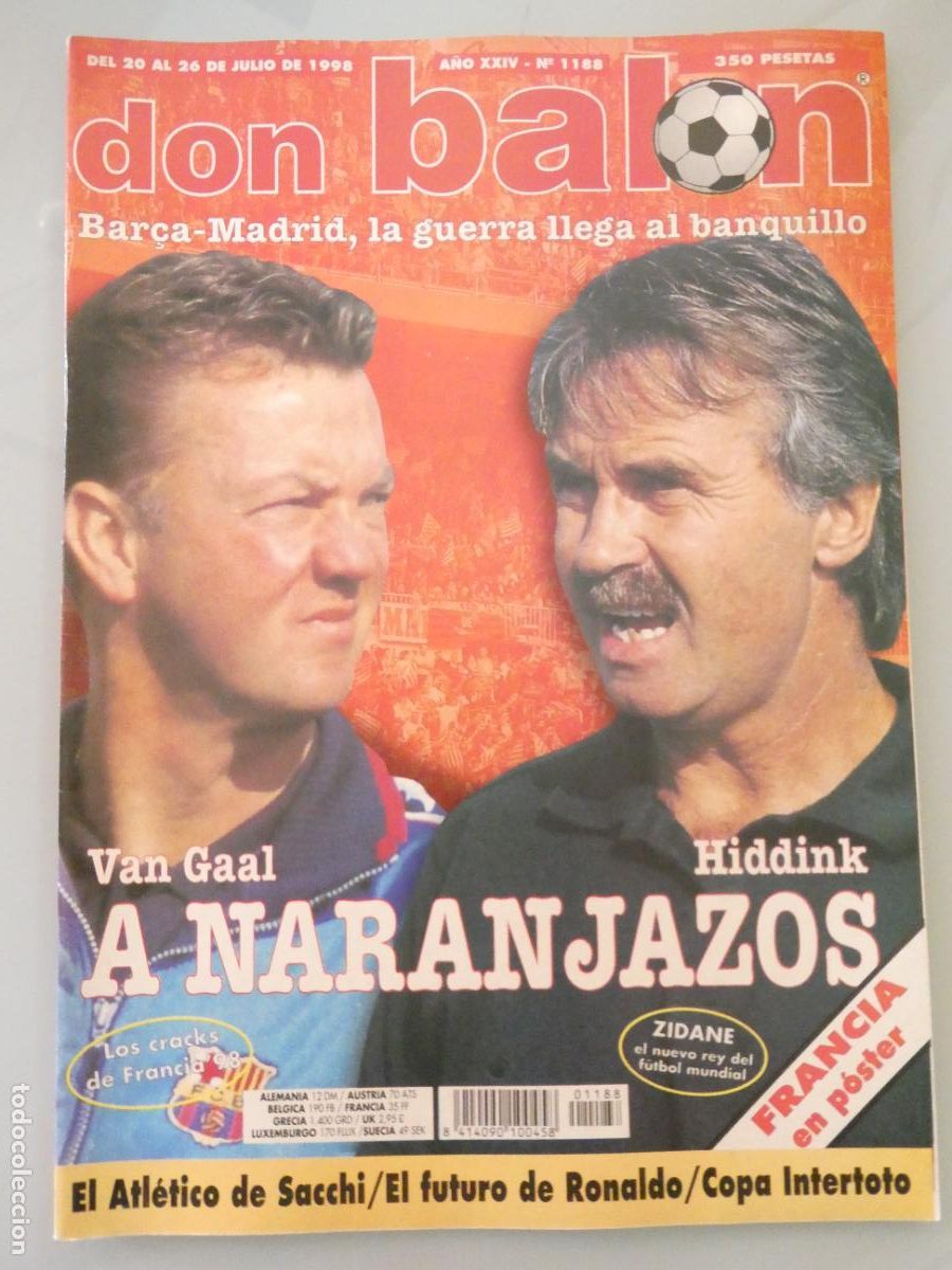 Coleccionismo deportivo: REVISTA DB DON BAL&Oacute;N JULIO 1998 N&ordm; 1188 VAN GAAL Y HIDDINK ZIDANE FRANCIA POSTER 160GR