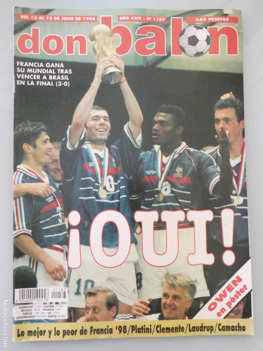 Coleccionismo deportivo: REVISTA DB DON BAL&Oacute;N JULIO 1998 N&ordm; 1187 FRANCIA COPA DEL MUNDO MUNDIAL ZIDANE POSTER OWEN 160GR