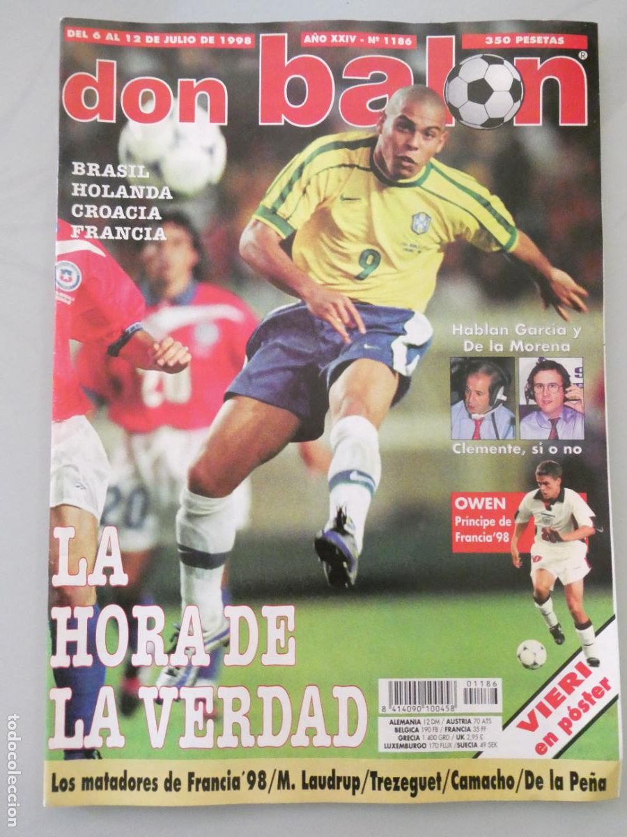 Coleccionismo deportivo: REVISTA DB DON BAL&Oacute;N JULIO 1998 N&ordm; 1186 MUNDIAL FUTBOL BRASIL FRANCIA RONALDO VIERI POSTER 160GR
