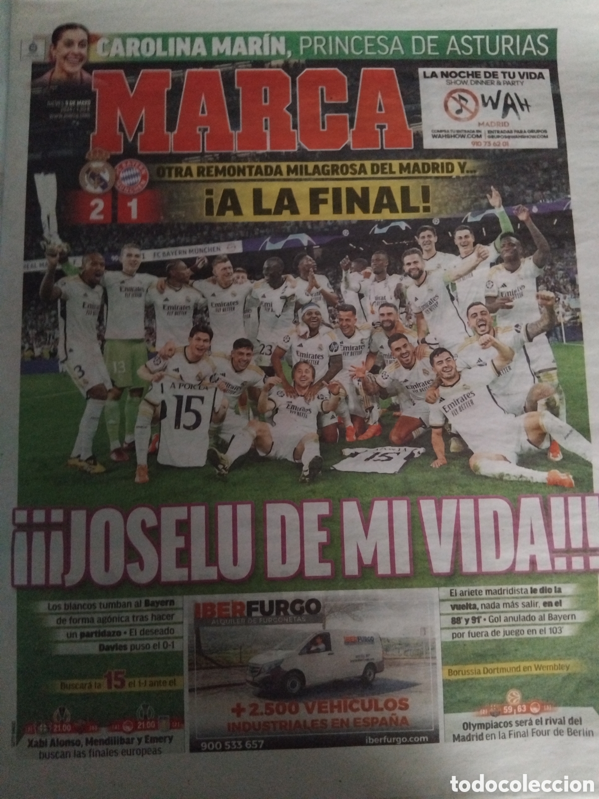 Coleccionismo deportivo: Peri&oacute;dico R.Madrid finalista champions 2024
