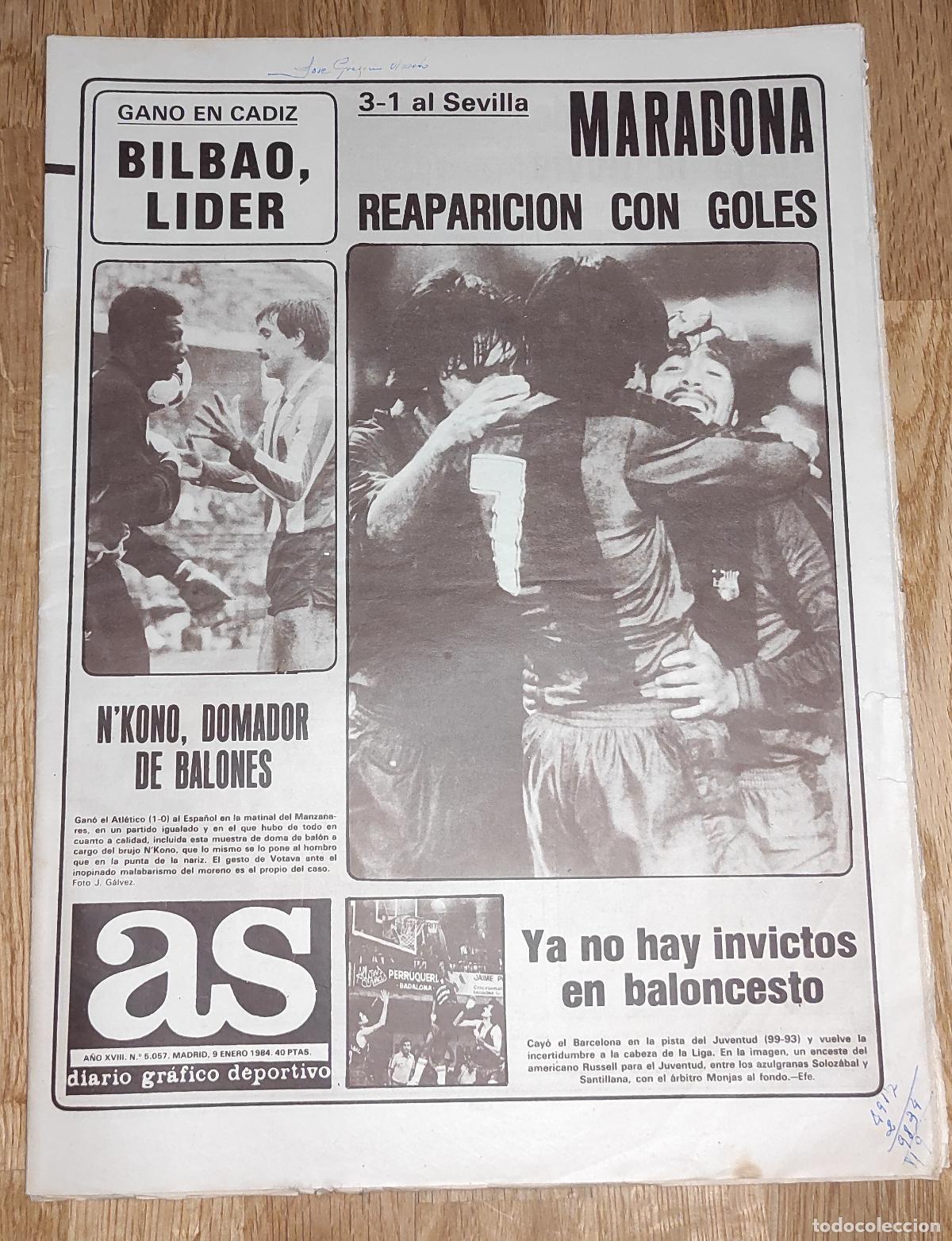 Coleccionismo deportivo: DIARIO AS 1983 LIGA 83 84 ATHLETIC CLUB LIDER - MARADONA BAR&Ccedil;A - NKONO - PREVIA EUROCOPA 1984 EURO