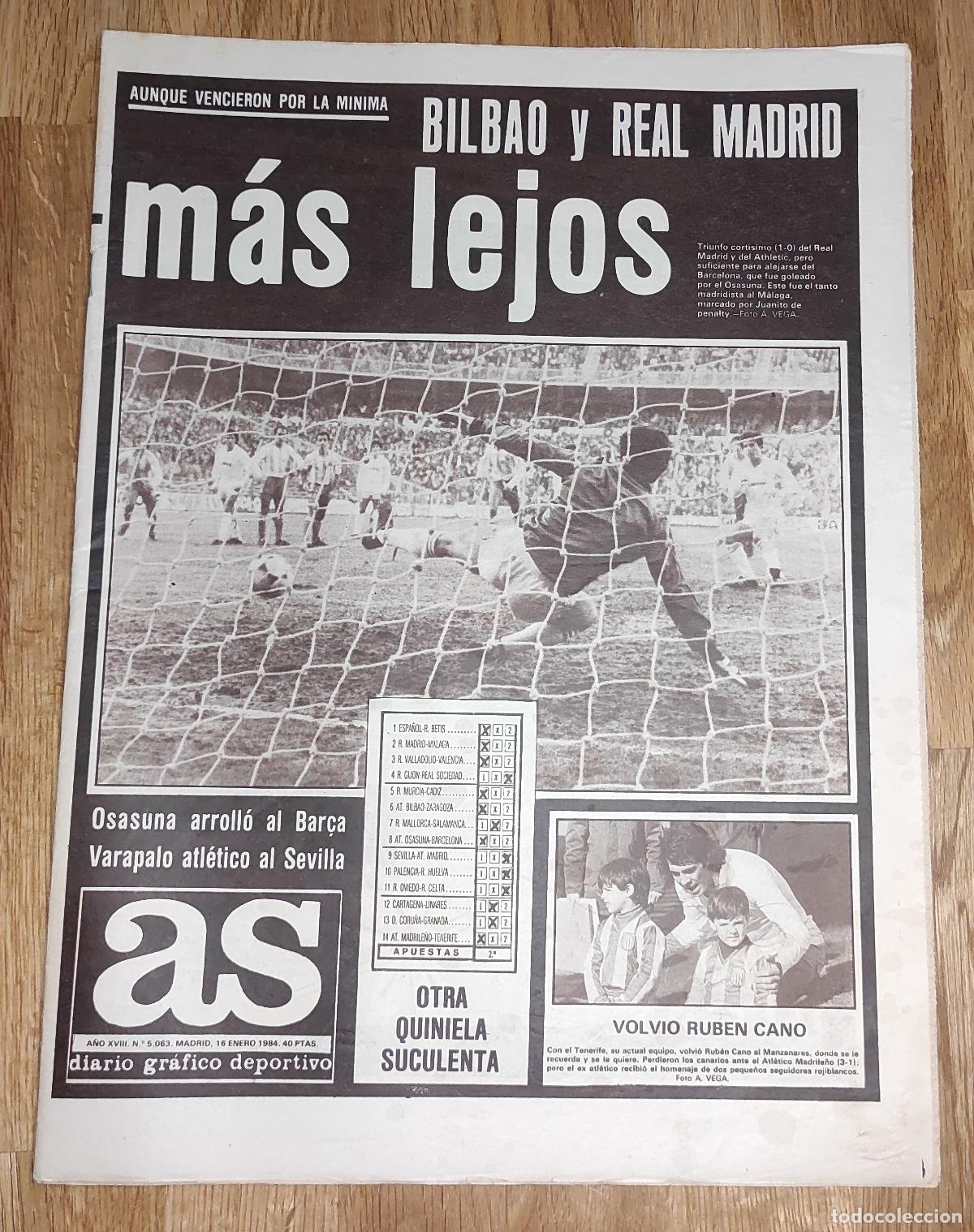 Coleccionismo deportivo: DIARIO AS 1983 LIGA 83 84 REAL MADRID MALAGA - ATHLETIC - CA OSASUNA - CD CASTELLON - BASKET - TENIS
