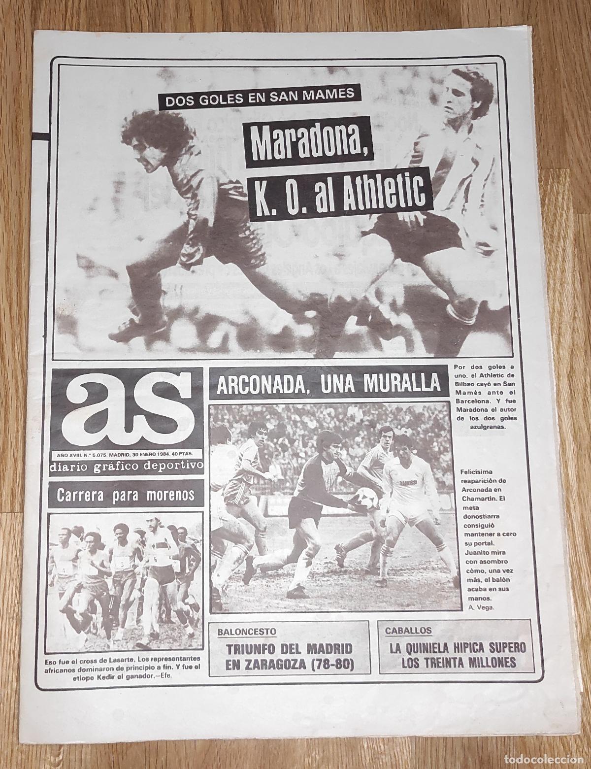 Coleccionismo deportivo: DIARIO AS 1983 LIGA 83 84 MARADONA BAR&Ccedil;A-ATHLETIC - ARCONADA - CELTA - CROSS LASARTE - BASKET