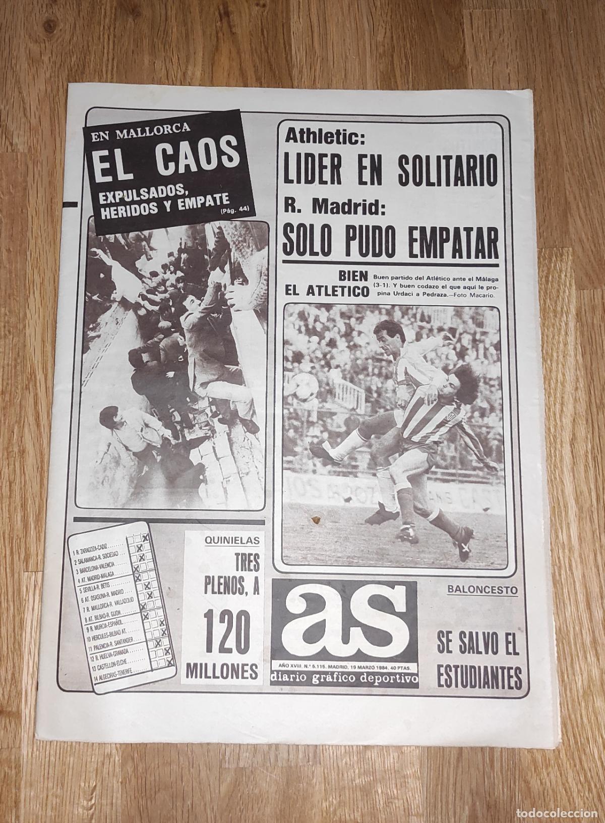 Coleccionismo deportivo: DIARIO AS 1984 LIGA 83 84 RCD MALLORCA OSASUNA MURCIA - BUTRAGUE&Ntilde;O SUB-21 - ESTUDIANTES BASKET