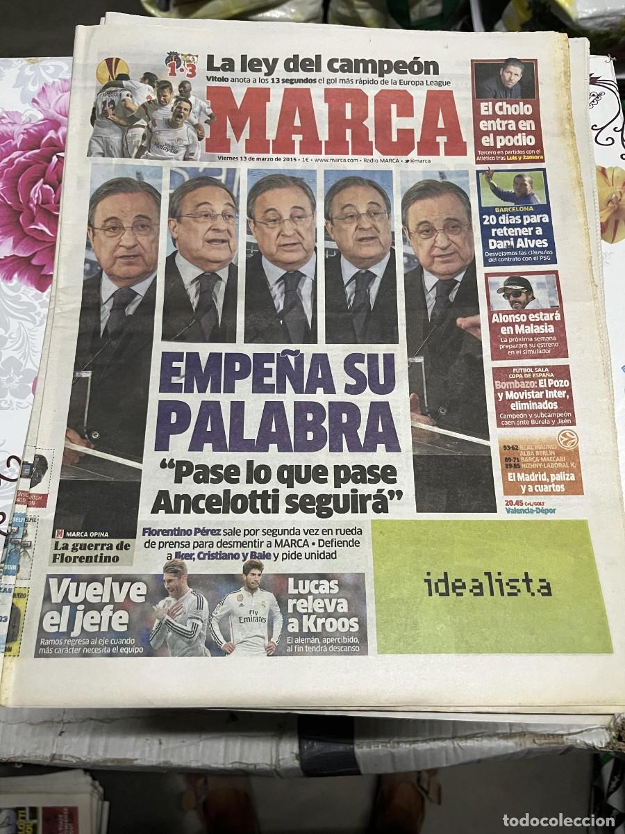 Coleccionismo deportivo: MARCA (13-3-2015) UEFA EUROPA LEAGUE VILLARREAL 1-3 SEVILLA FLORENTINO PEREZ ANCELOTTI REAL MADRID