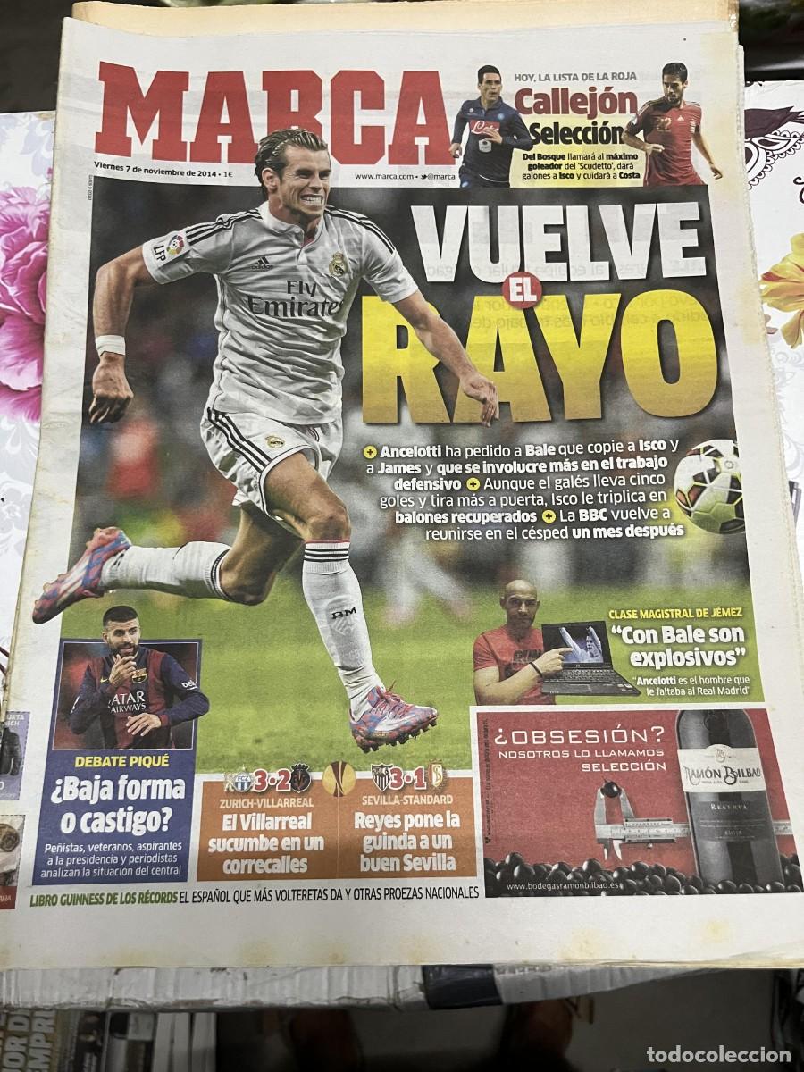 Coleccionismo deportivo: MARCA (7-11-2014) GARETH BALE PIQUE CALLEJON PACO JEMEZ ZURICH 3-2 VILLARREAL SEVILLA 3-1 STANDARD