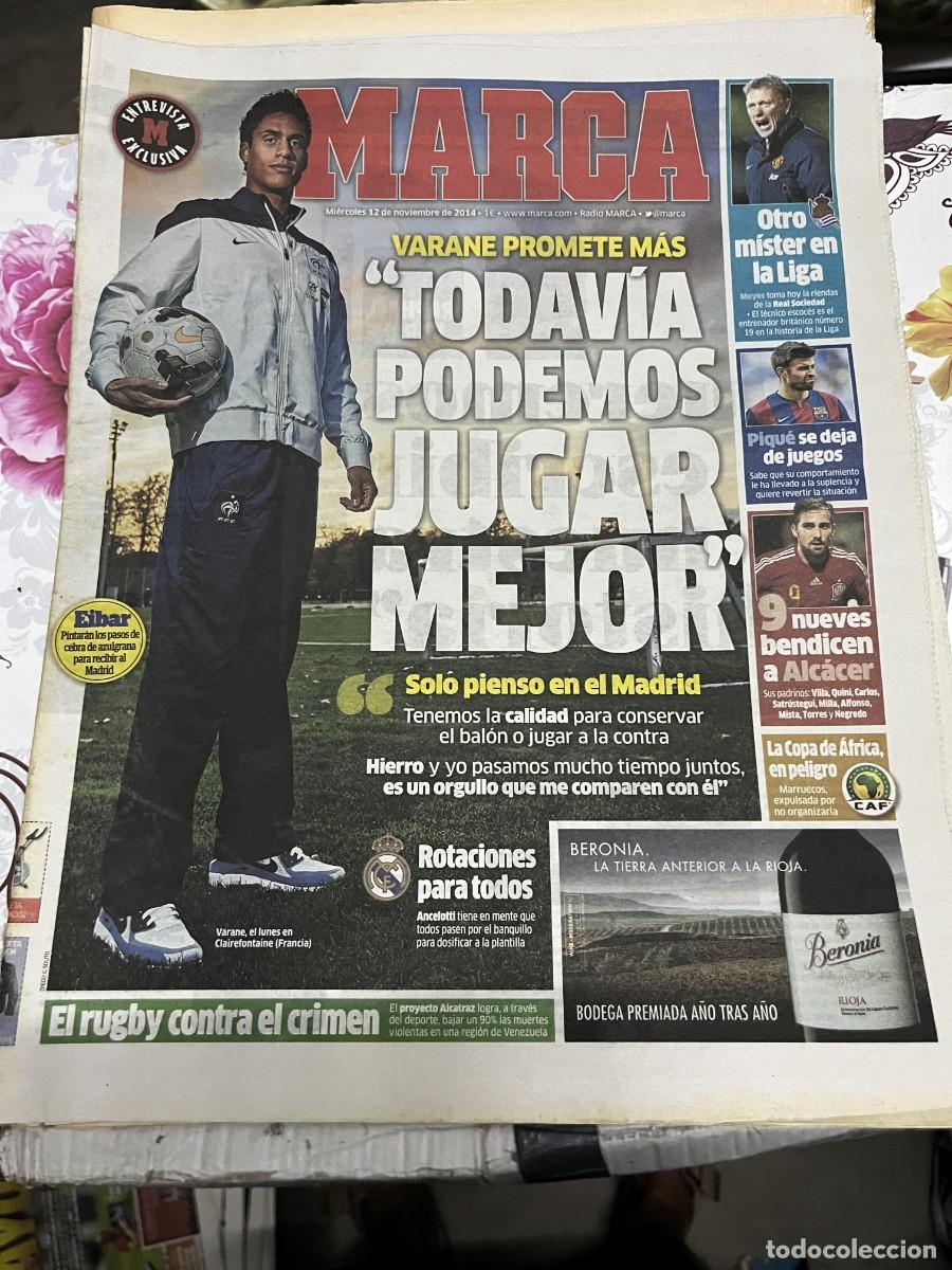 Coleccionismo deportivo: MARCA (12-11-2014) VARANE REAL MADRID PIQUE COPA AFRICA ALCACER MOYES REAL SOCIEDAD