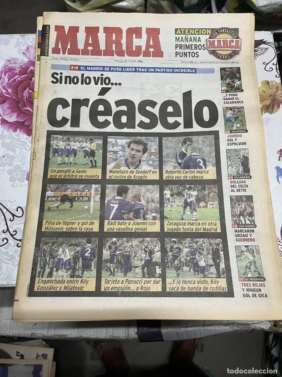 Coleccionismo deportivo: MARCA (18-10-1998) ZARAGOZA 3-4 REAL MADRID LIDER BARCELONA 1-1 SALAMANCA JUNINHO ATLETICO