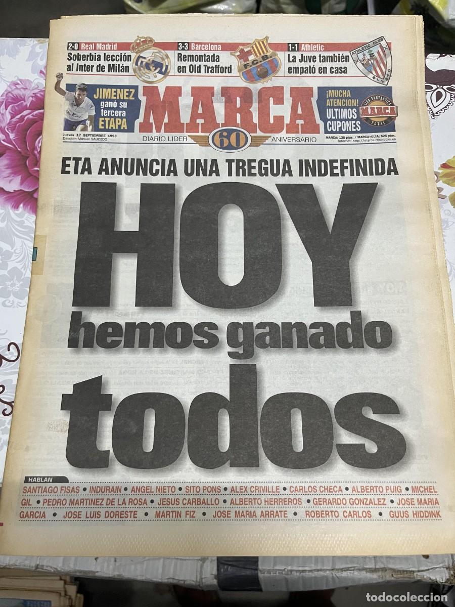 Coleccionismo deportivo: MARCA (17-9-1998) ETA ANUNCIA UNA TREGUA INDEFINIDA REAL MADRID 2-0 INTER MILAN BARCELONA 3-3 UNITED