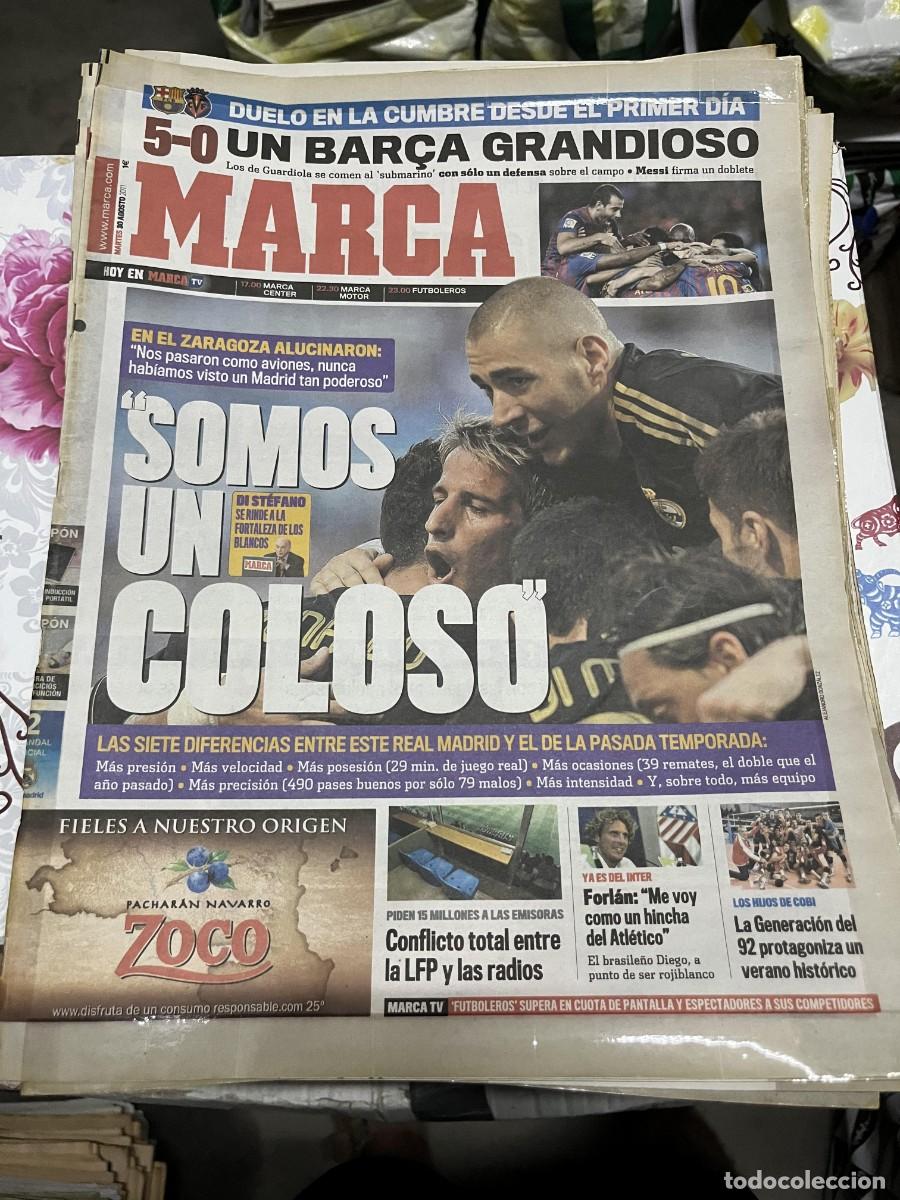 Coleccionismo deportivo: MARCA (30-8-2011) BENZEMA BARCELONA 5-0 VILLARREAL ZARAGOZA 0-6 REAL MADRID LFP RADIOS