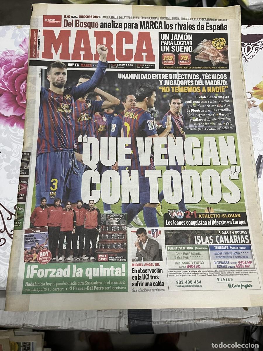 Coleccionismo deportivo: MARCA (2-12-2011) ATHLETIC 2-1 SLOVAN PIQUE COPA DAVIS TENIS ESPA&Ntilde;A ARGENTINA MIGUEL ANGEL GIL UCI