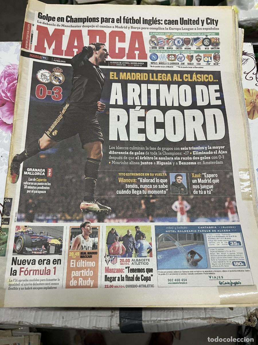 Coleccionismo deportivo: MARCA (8-12-2011) CHAMPIONS AJAX 0-3 REAL MADRID CRISTIANO RONALDO GRANADA 2-2 MALLORCA ALBACETE