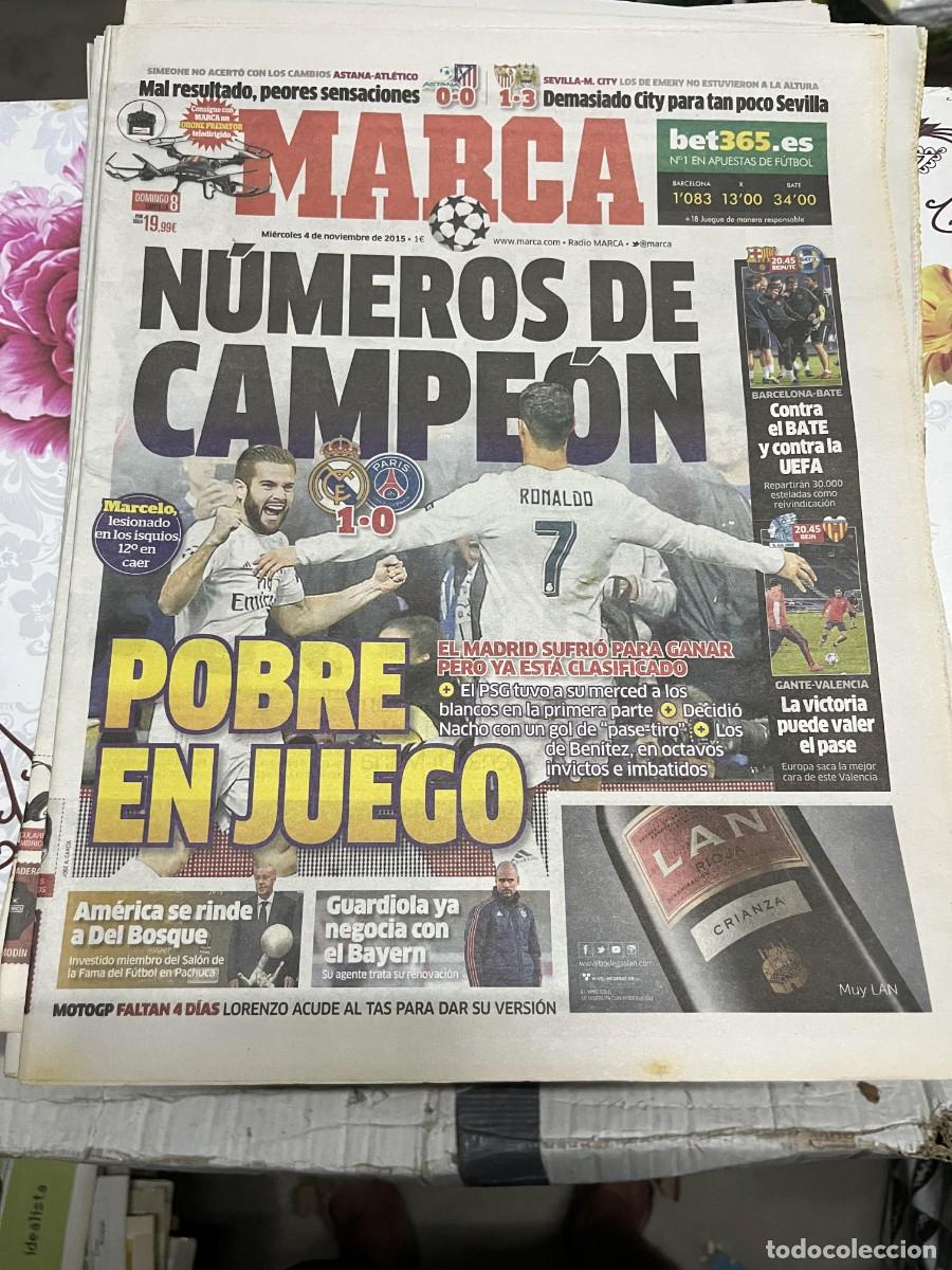 Coleccionismo deportivo: MARCA (4-11-2015) CHAMPIONS ASTANA 0-0 ATLETICO SEVILLA 1-3 MANCHESTER CITY REAL MADRID 1-0 PSG