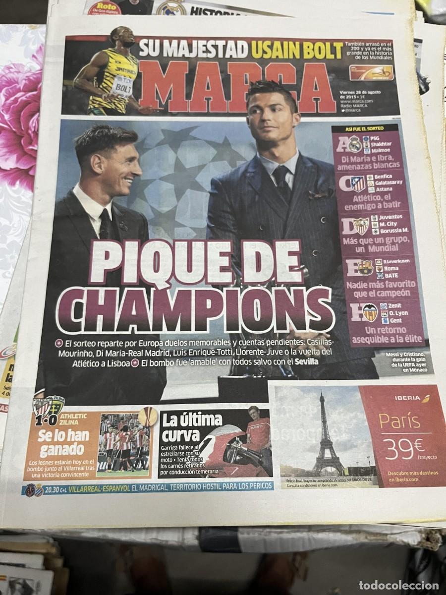 Coleccionismo deportivo: MARCA (28-8-2015) CAMPEON USAIN BOLT SORTEO CHAMPIONS MESSI CRISTIANO RONALDO ATHLETIC 1-0 ZILINA