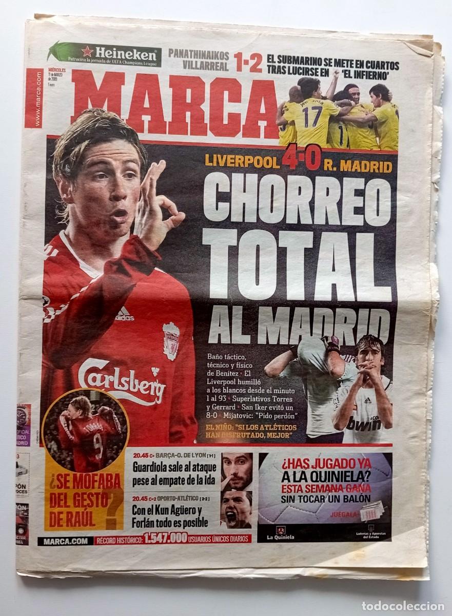 Coleccionismo deportivo: DIARIO MARCA 11 MARZO 2009 LIVERPOOL- REAL MADRID CHORREO CHAMPIONS F.C. BARCELONA NI&Ntilde;O TORRES